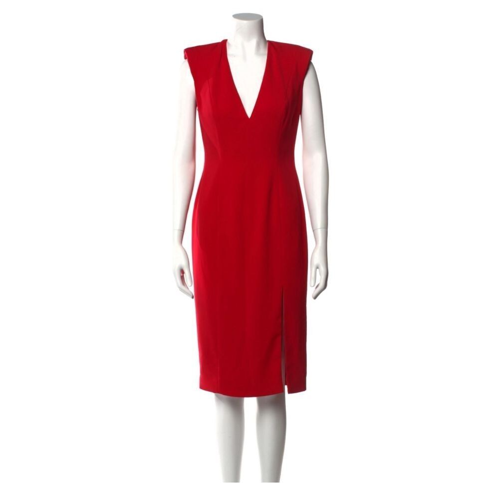 Authentic JAY GODFREY Size 2 Red Sheath Dress Sleeveless V-Neck Shoulder Pads